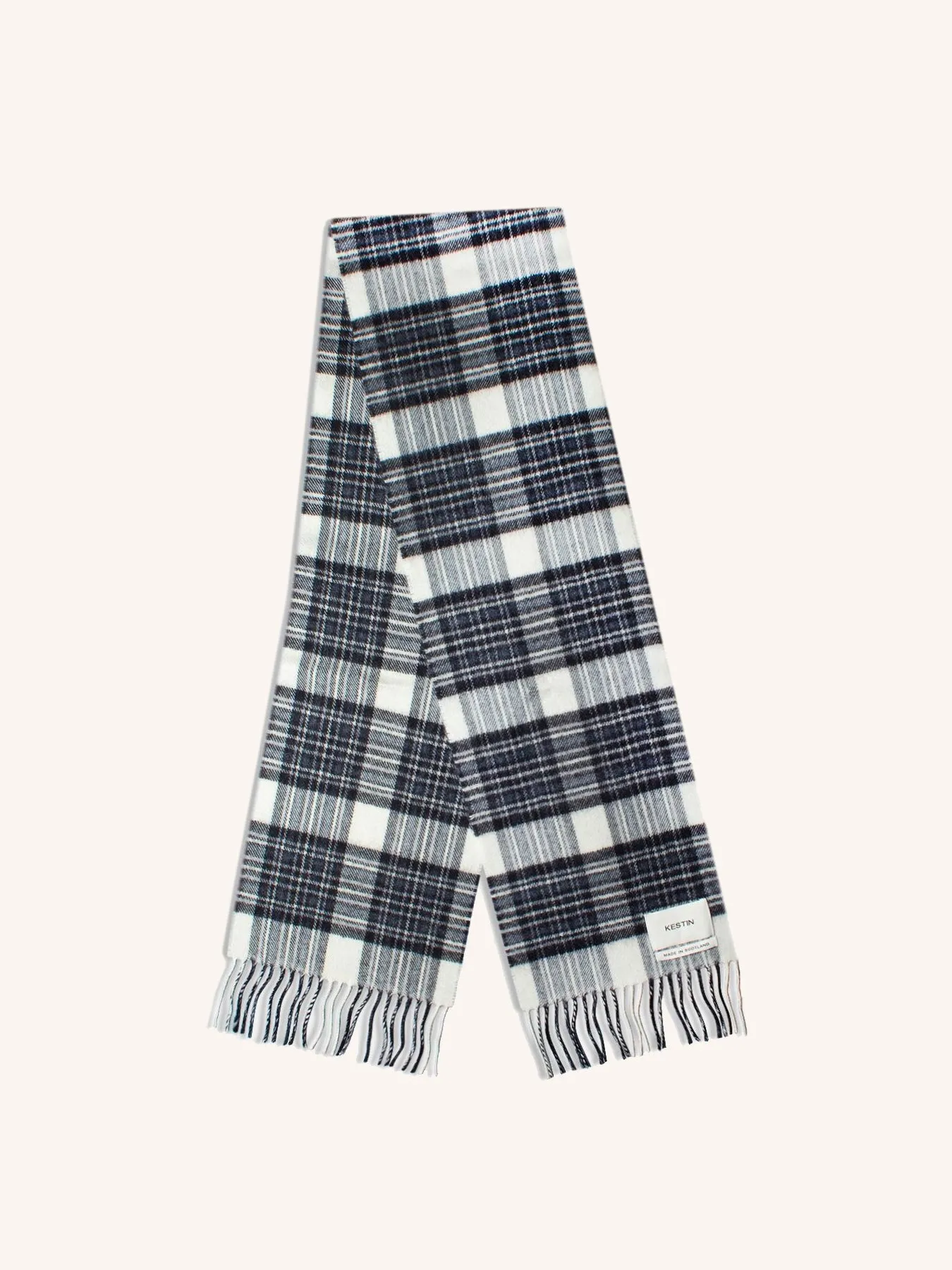 Bowhill Scarf in Black / White Check Lambswool sold by Kestin