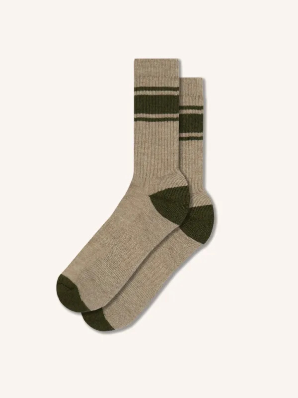 Elgin Wool Sock in Putty / Olive Stripe sold by Kestin