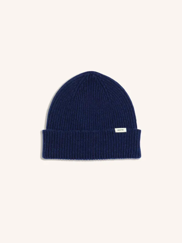 Spey Beanie in Royal Blue Lambswool made by Kestin