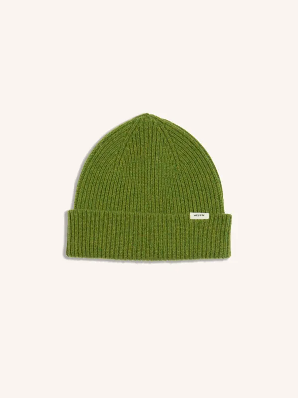 Spey Beanie in Apple Green Lambswool sold by Kestin