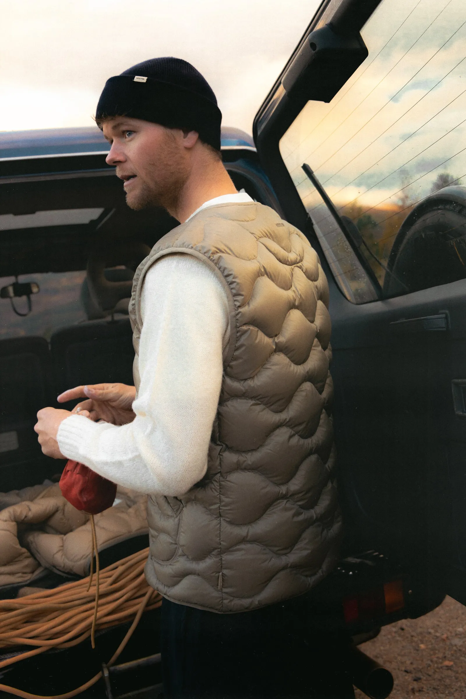 Cuillin Down Vest in Light Olive Recycled Ripstop sold by Kestin product image thumbnail 4