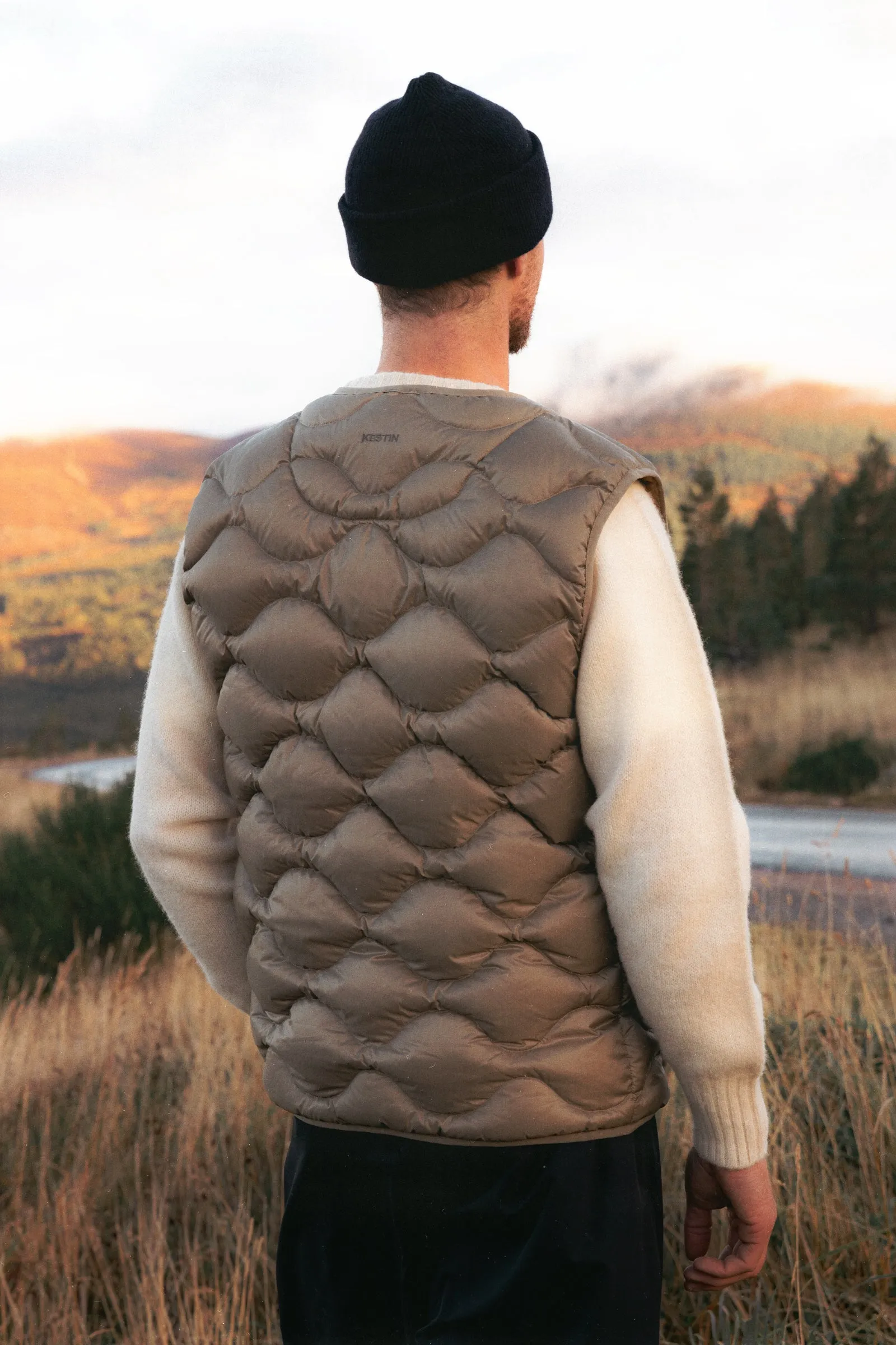 Cuillin Down Vest in Light Olive Recycled Ripstop sold by Kestin product image thumbnail 3