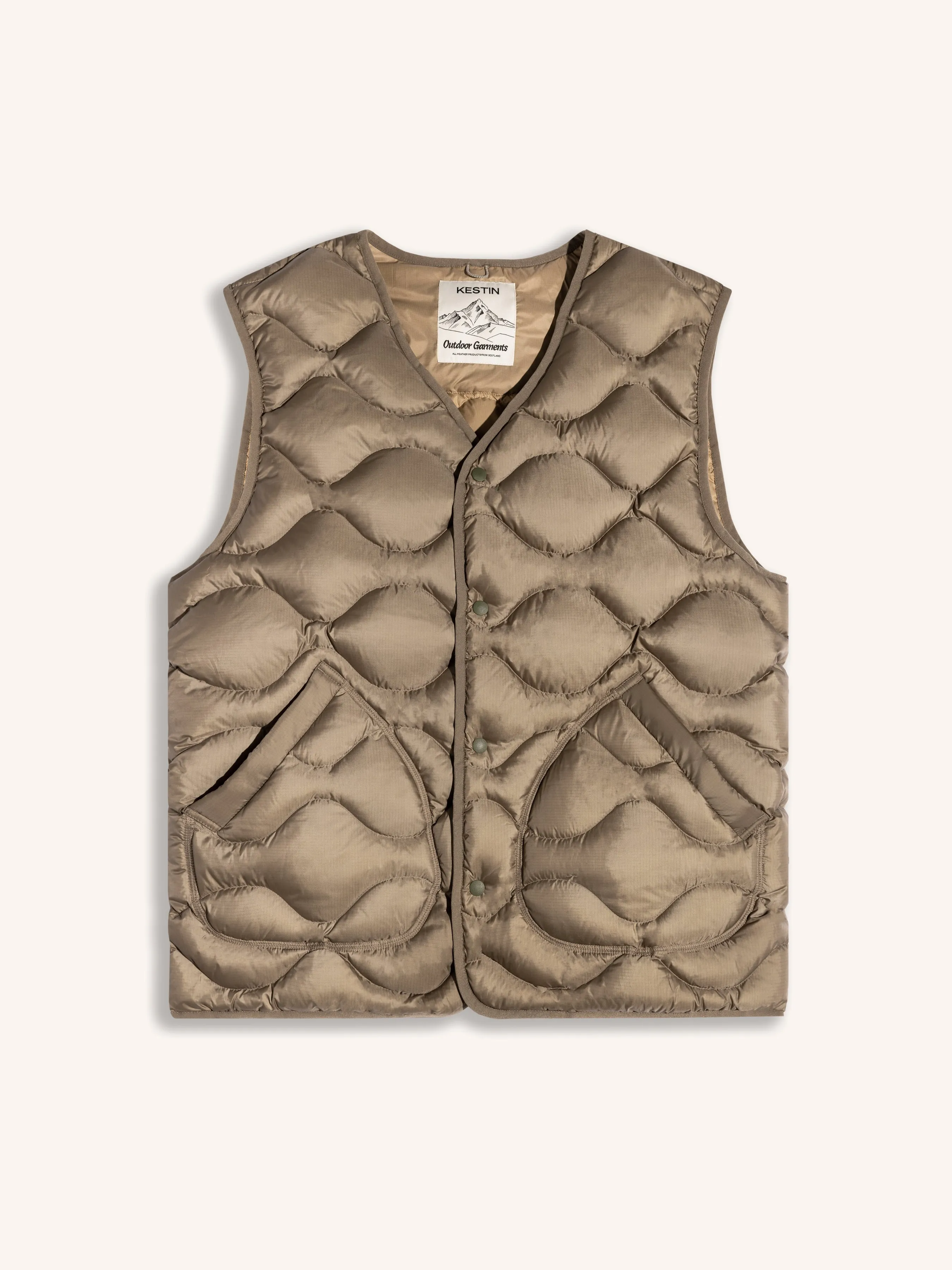 Cuillin Down Vest in Light Olive Recycled Ripstop sold by Kestin