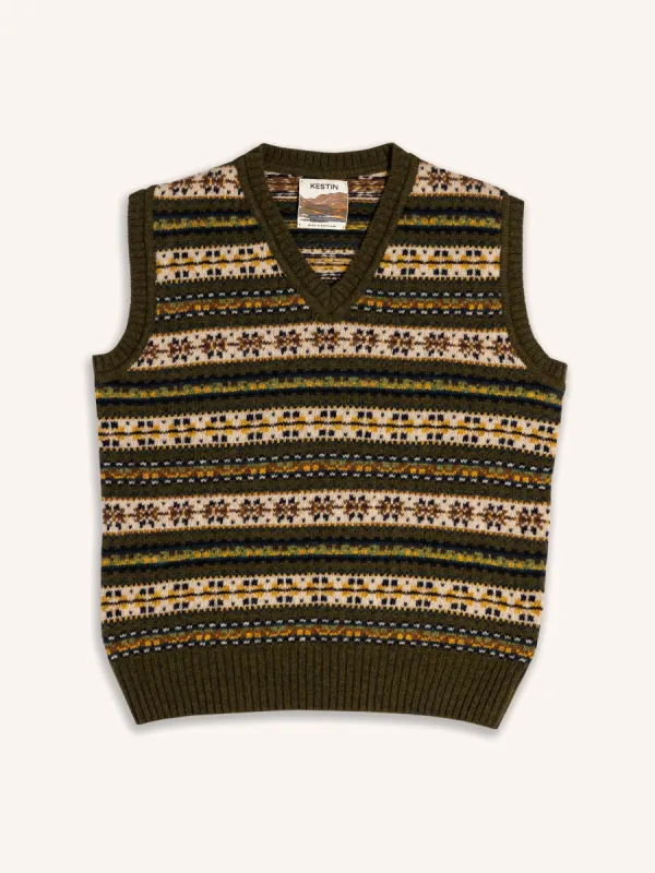 Fairisle Vest in Green Multi Lambswool sold by Kestin