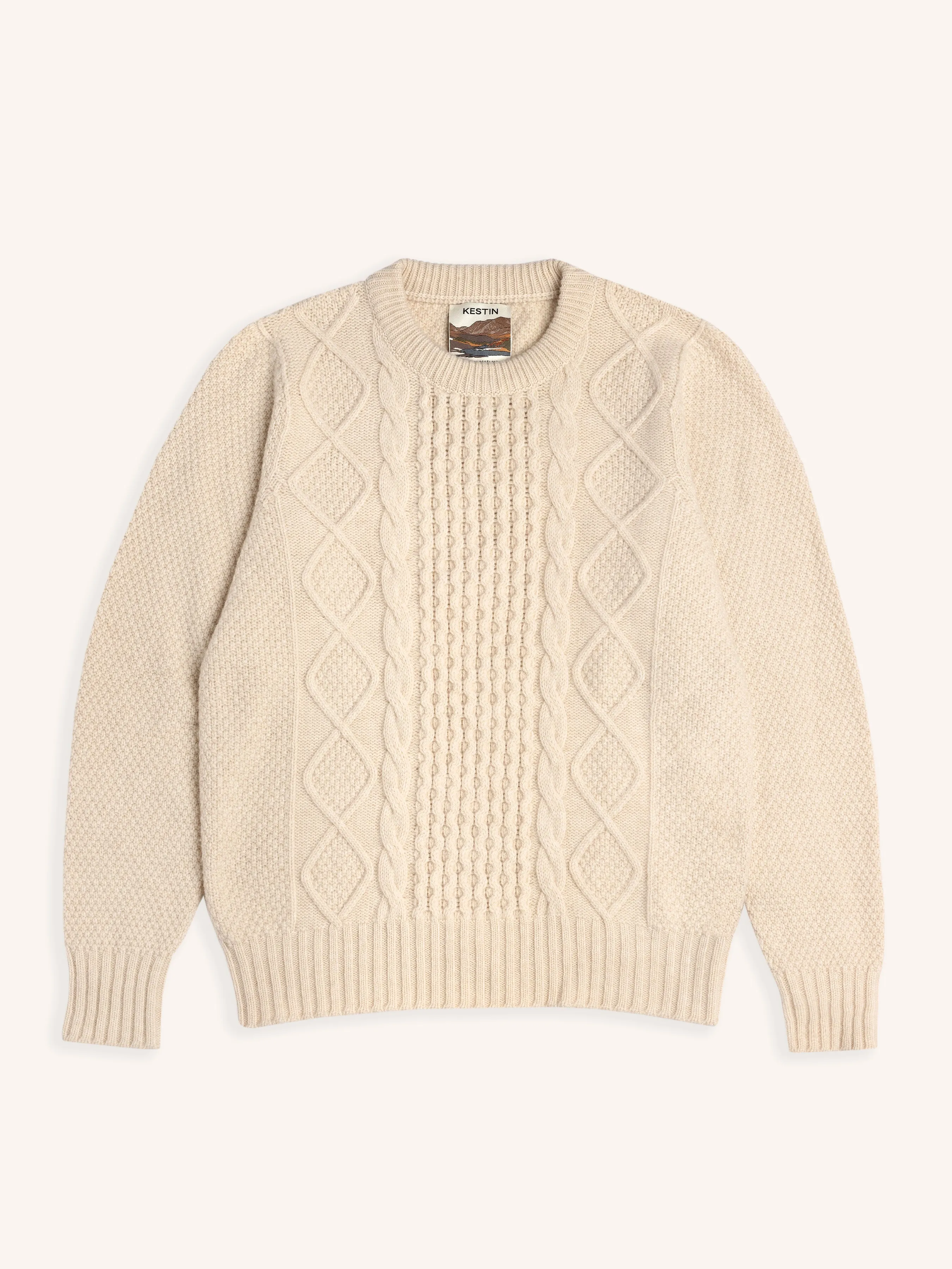 Aran Cable Knit in Cream Superfine Lambswool sold by Kestin