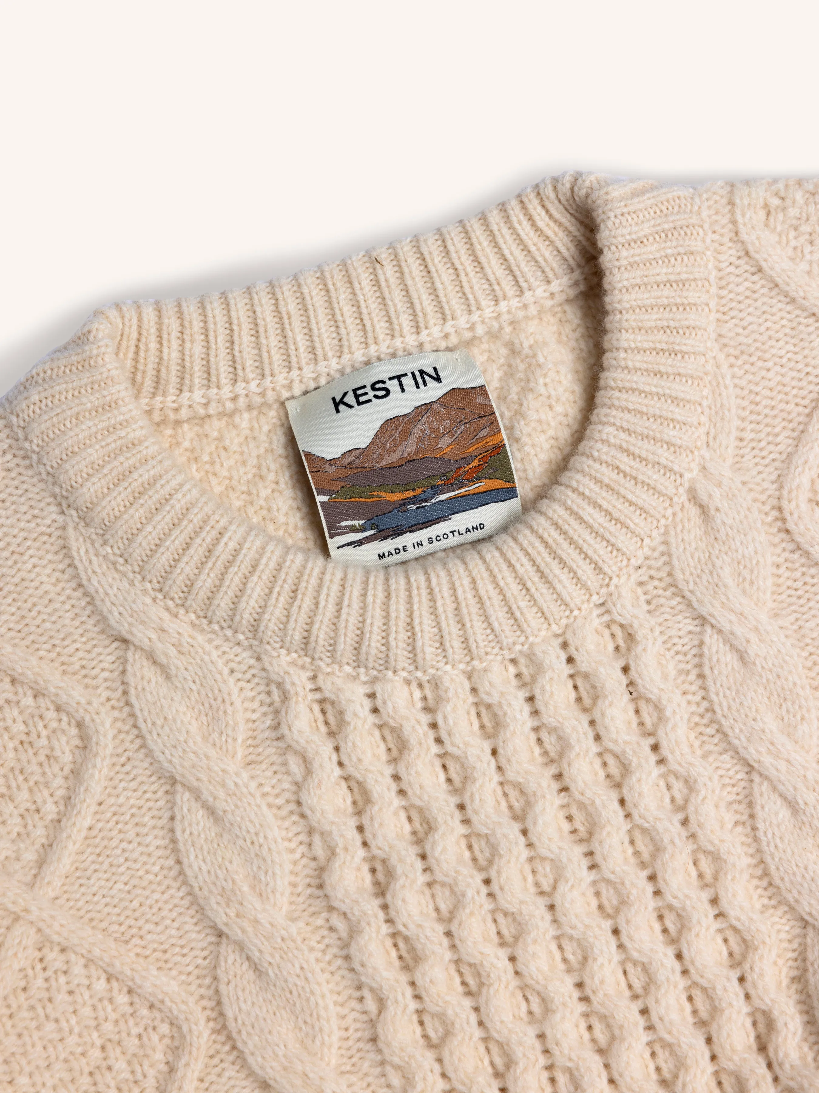 Aran Cable Knit in Cream Superfine Lambswool sold by Kestin product image thumbnail 3
