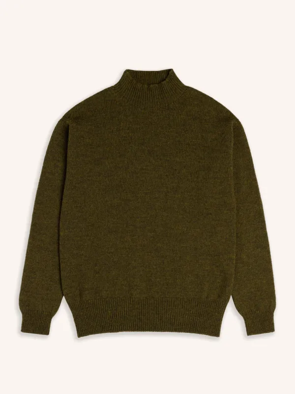 Harris Mock Neck in Dark Pine Merino Wool made by Kestin