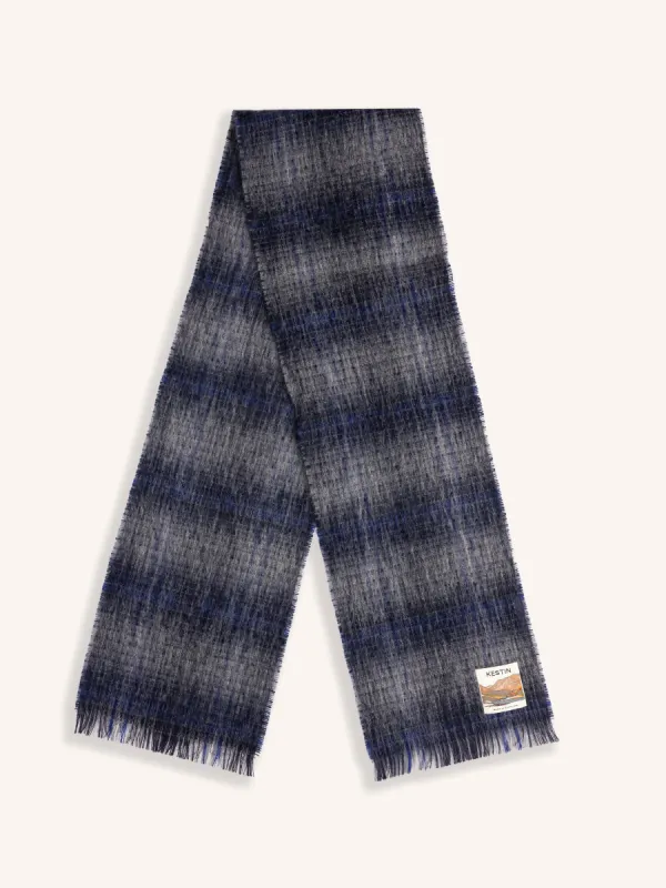 Muir Brushed Scarf in Navy Check Mohair Blend sold by Kestin