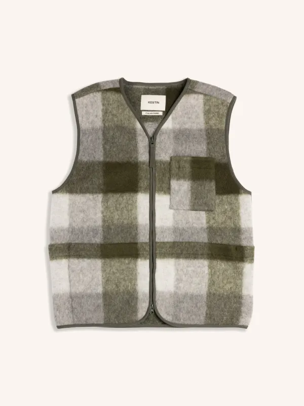Bute Vest in Forest Check Wool Blend sold by Kestin