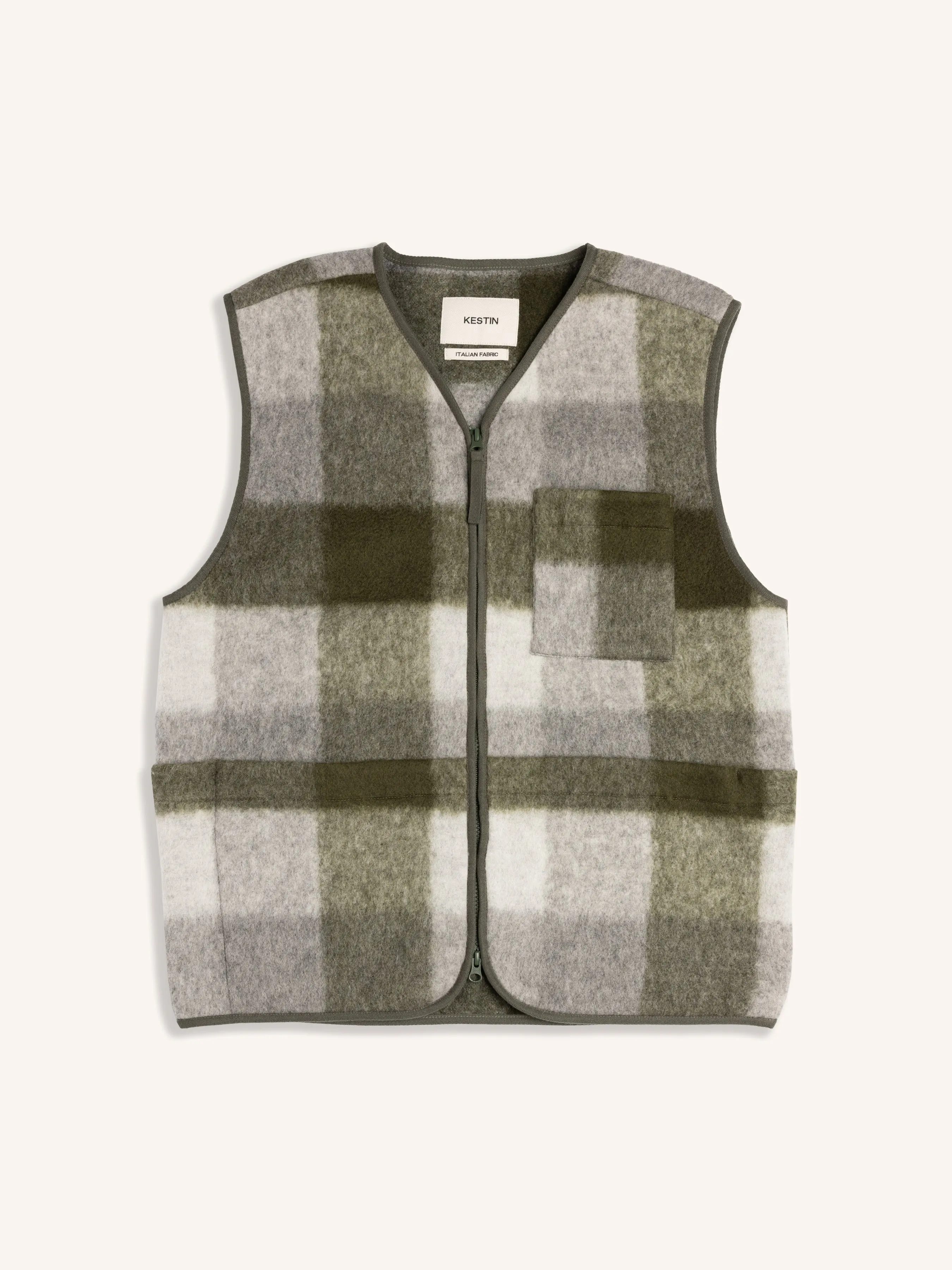 Bute Vest in Forest Check Wool Blend sold by Kestin