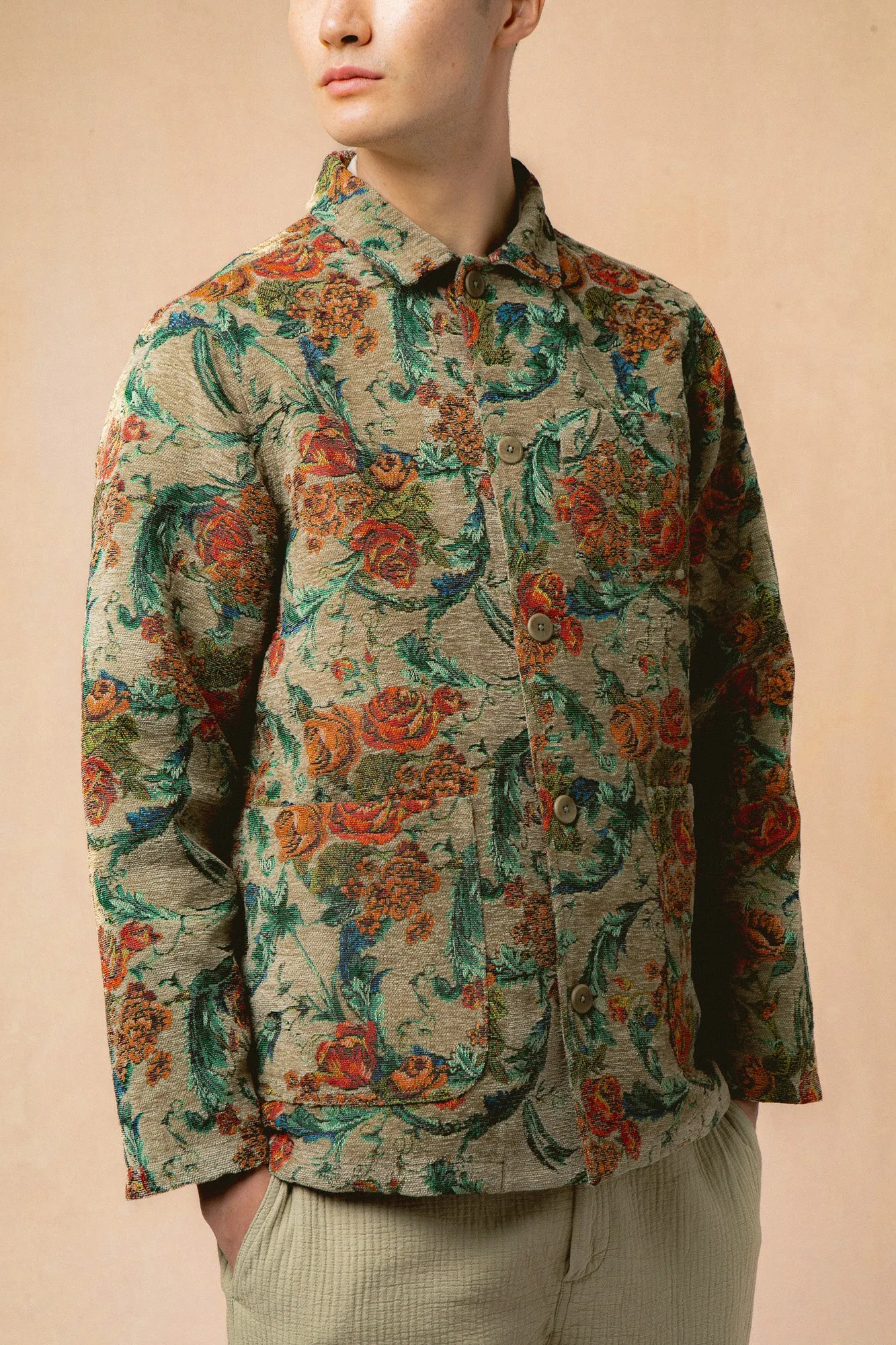 Ormiston Jacket in Light Olive Floral Jacquard sold by Kestin product image thumbnail 4