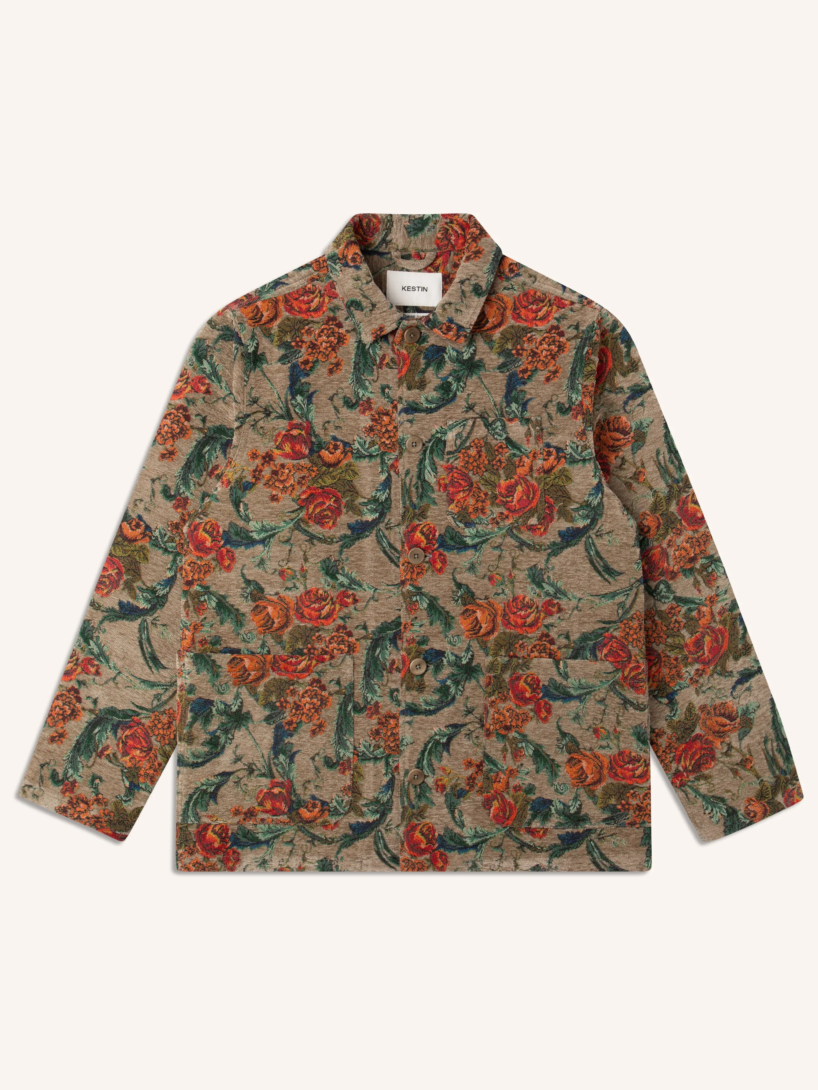 Ormiston Jacket in Light Olive Floral Jacquard sold by Kestin