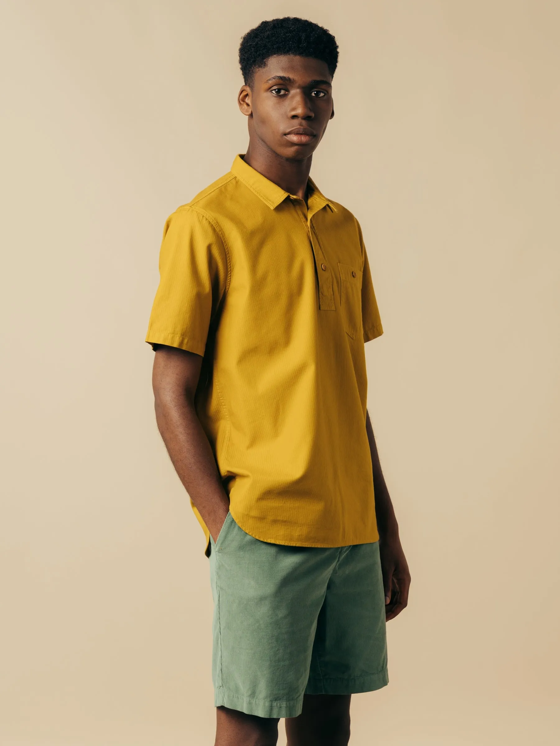 Granton Short Sleeve Shirt in Ochre Cotton Ripstop sold by Kestin product image thumbnail 3
