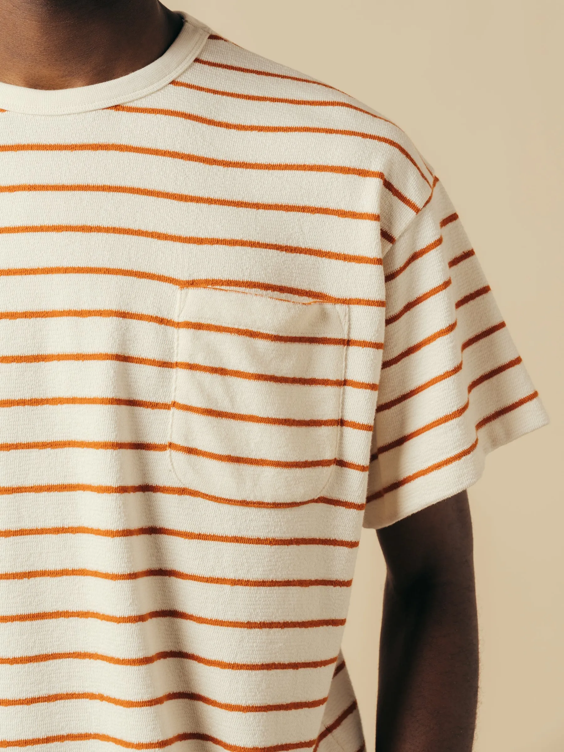 Fly Tee in Ecru / Tangerine Textured Stripe sold by Kestin product image thumbnail 4