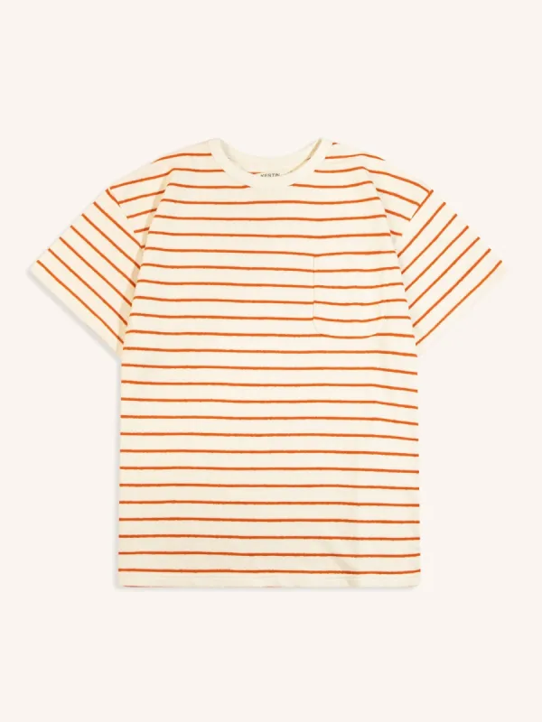 Fly Tee in Ecru / Tangerine Textured Stripe made by Kestin
