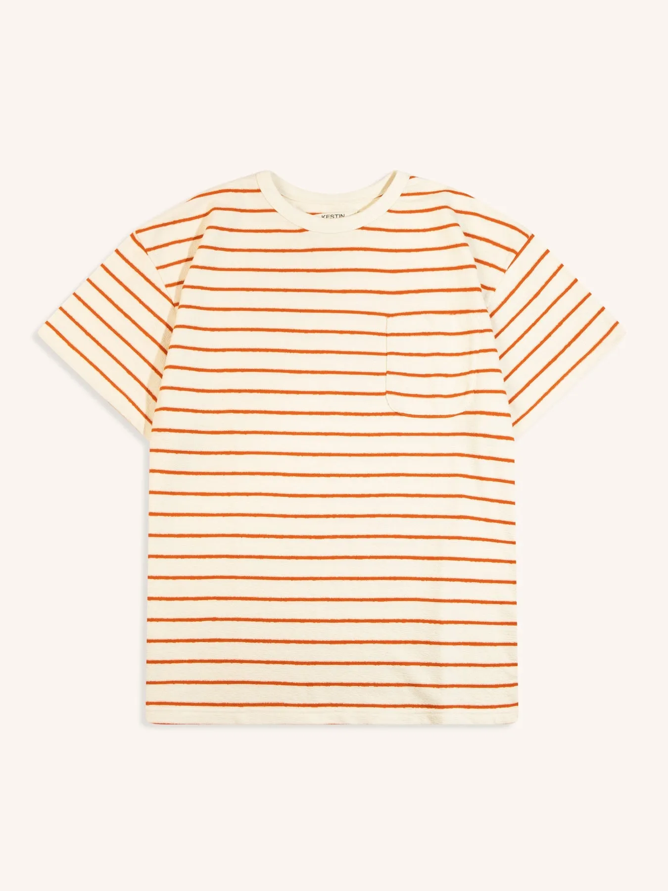 Fly Tee in Ecru / Tangerine Textured Stripe sold by Kestin