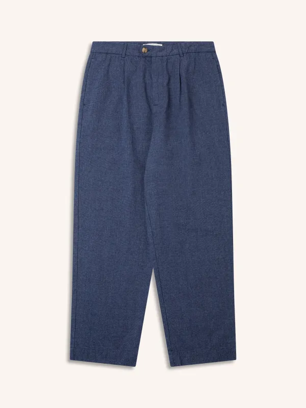 Wick Trouser in Indigo Linen Marl made by Kestin
