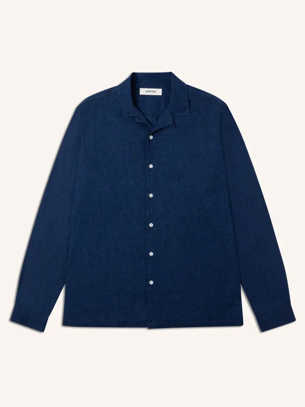 Tain Shirt in Indigo Linen Denim made by Kestin