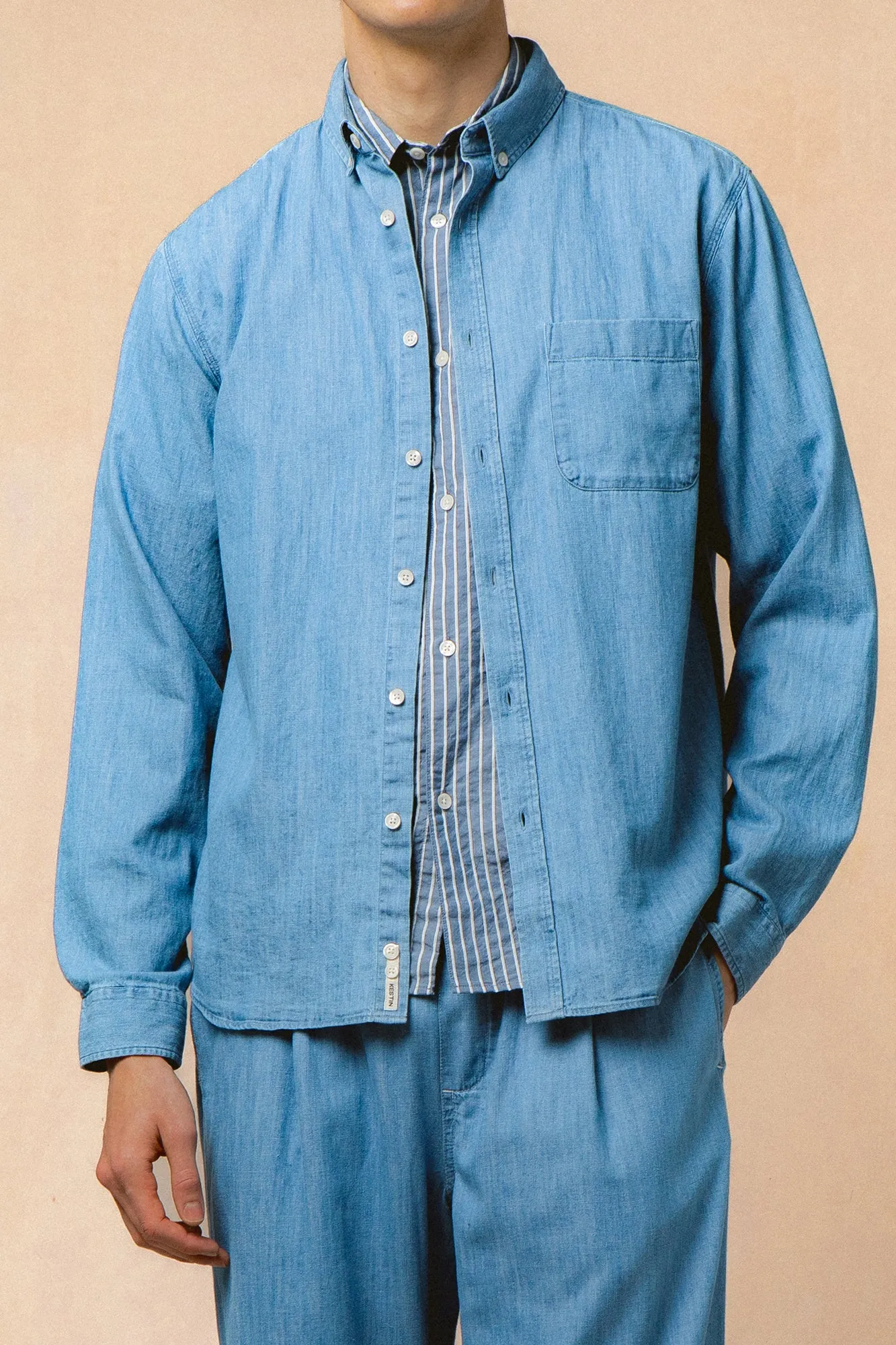Raeburn Button Down Shirt in Washed Denim sold by Kestin product image thumbnail 2