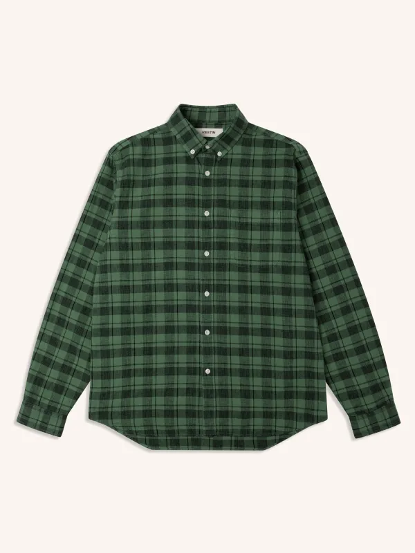 Raeburn Button Down Shirt in Green Linen Check made by Kestin