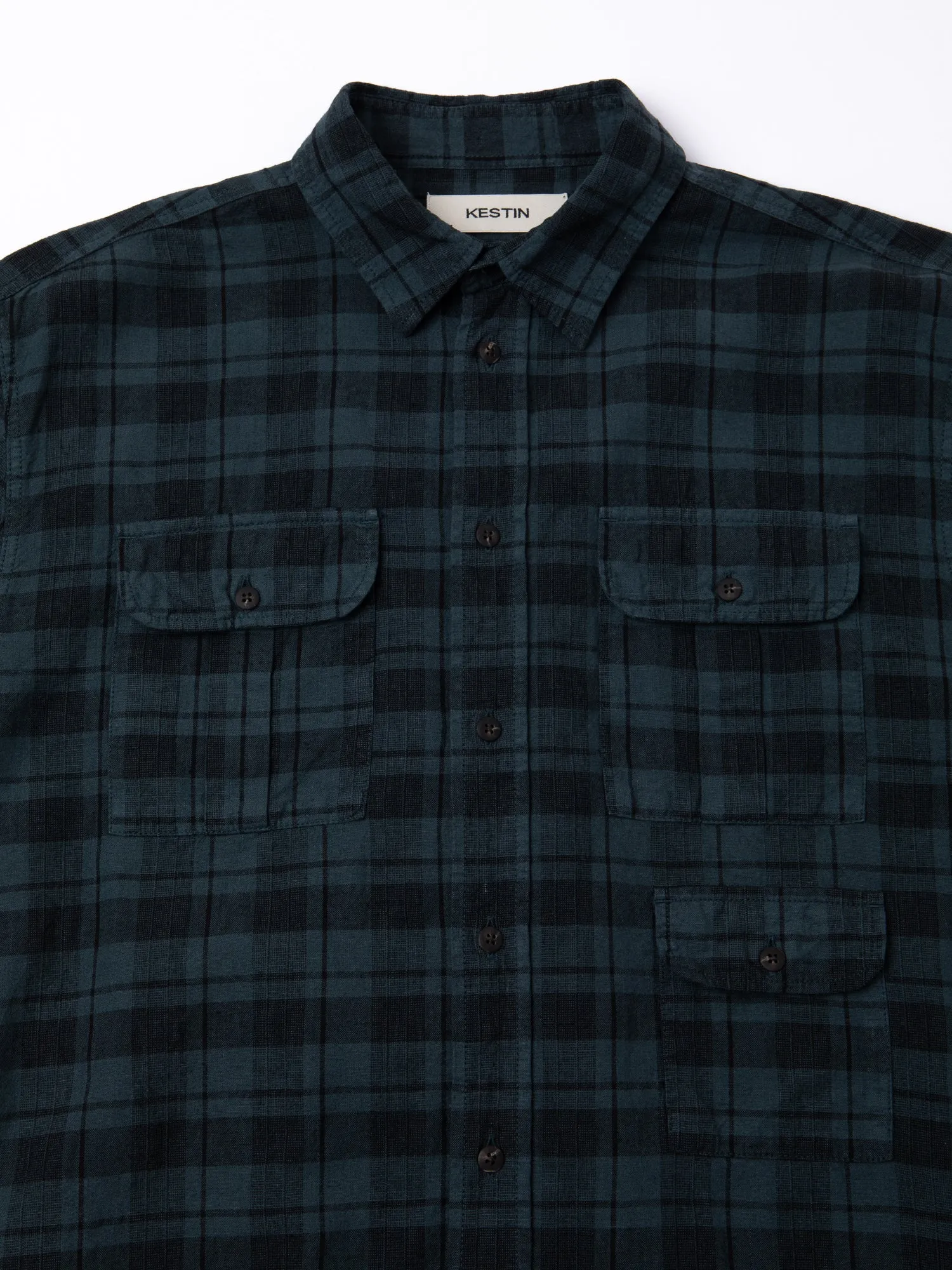 Kinnaird Shirt in Petrol Blue Linen Check sold by Kestin product image thumbnail 5