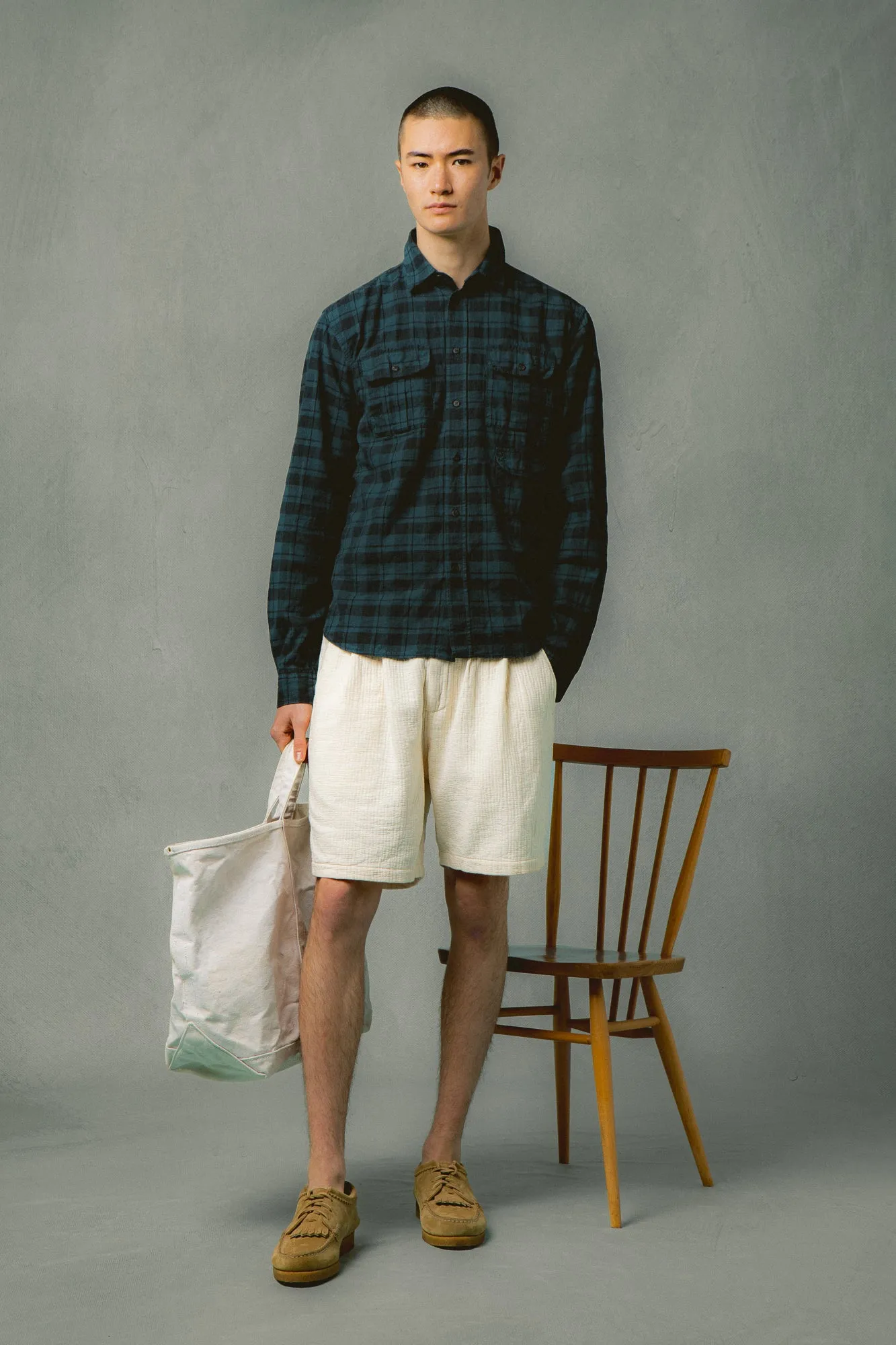 Kinnaird Shirt in Petrol Blue Linen Check sold by Kestin product image thumbnail 4
