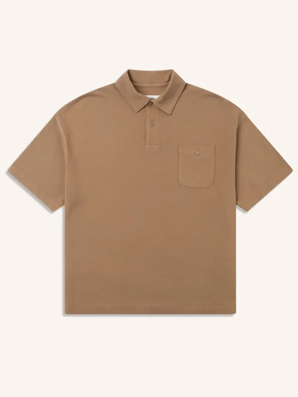 Dunn Polo in Tan Cotton Pique made by Kestin