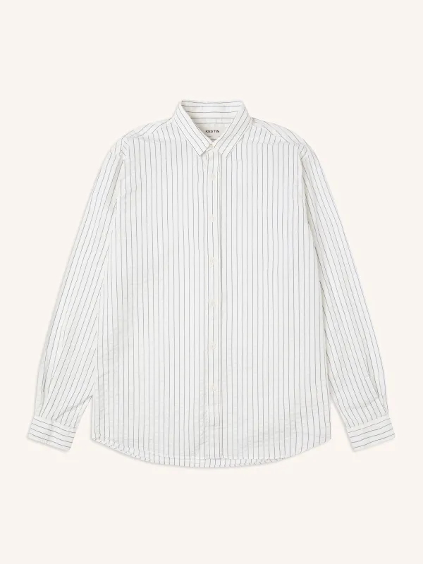 Dirleton Shirt in White / Blue Stripe Seersucker sold by Kestin