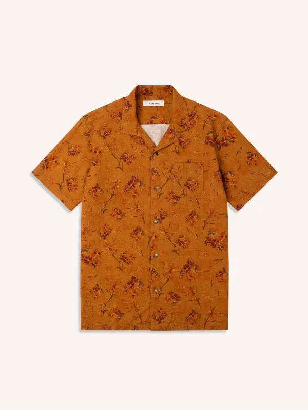 Cramond Shirt in Orange Floral Textured Cotton made by Kestin