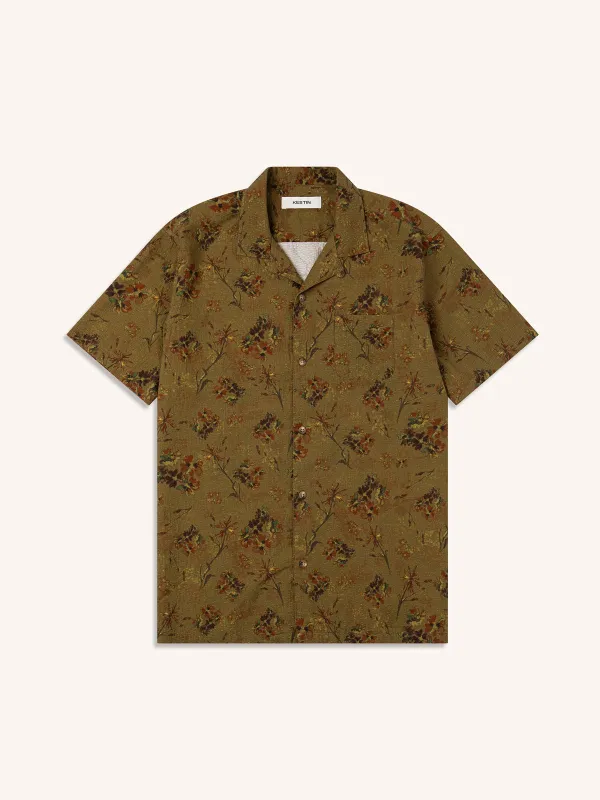 Cramond Shirt in Olive Floral Textured Cotton made by Kestin