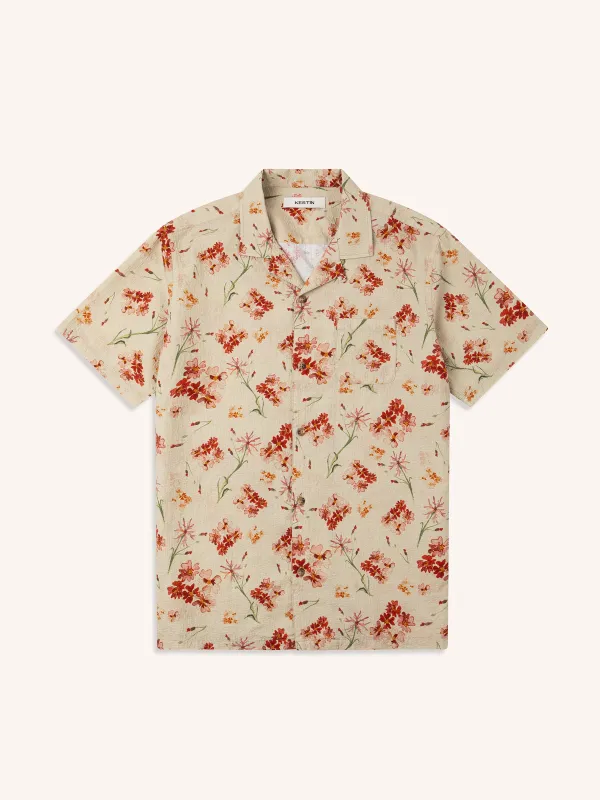Cramond Shirt in Ecru Floral Textured Cotton made by Kestin