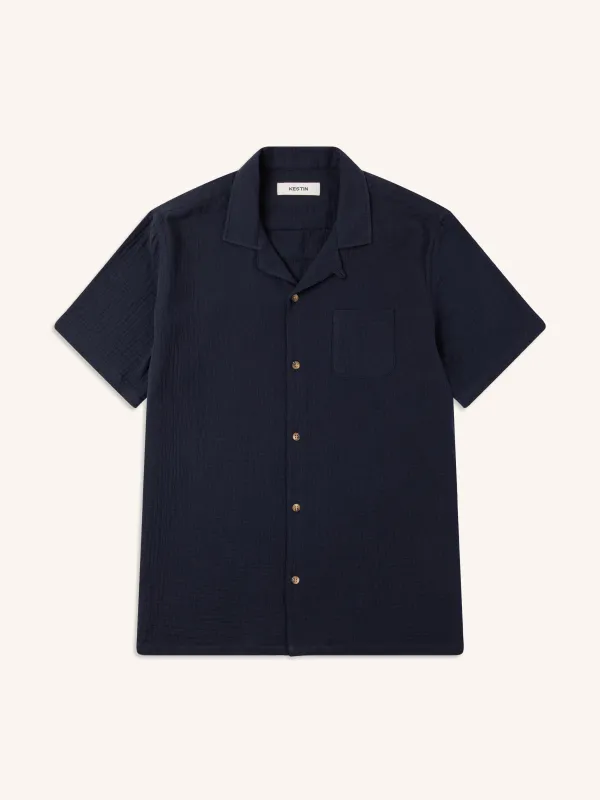 Cramond Shirt in Navy Double Gauze Cotton made by Kestin