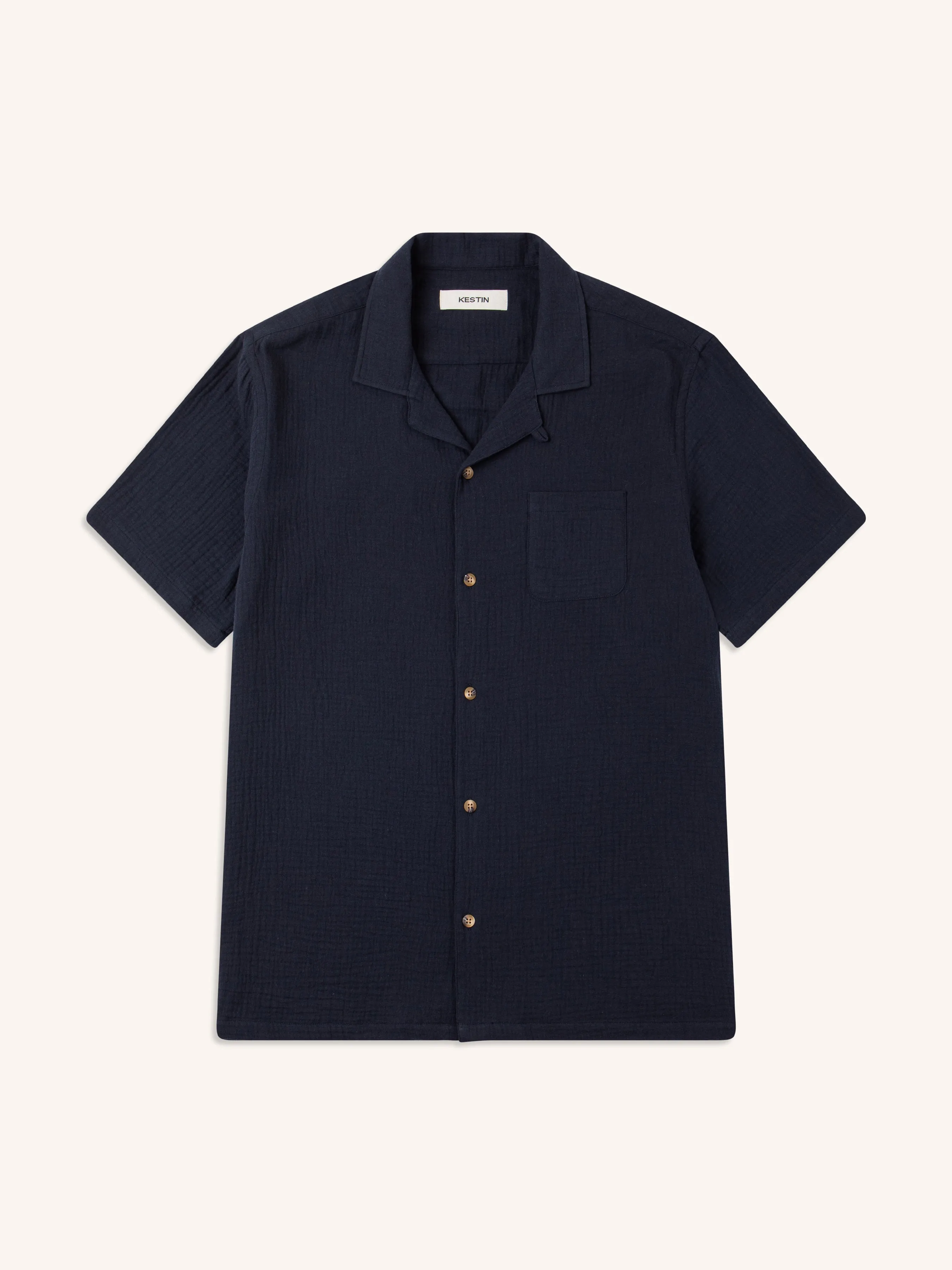 Cramond Shirt in Navy Double Gauze Cotton sold by Kestin