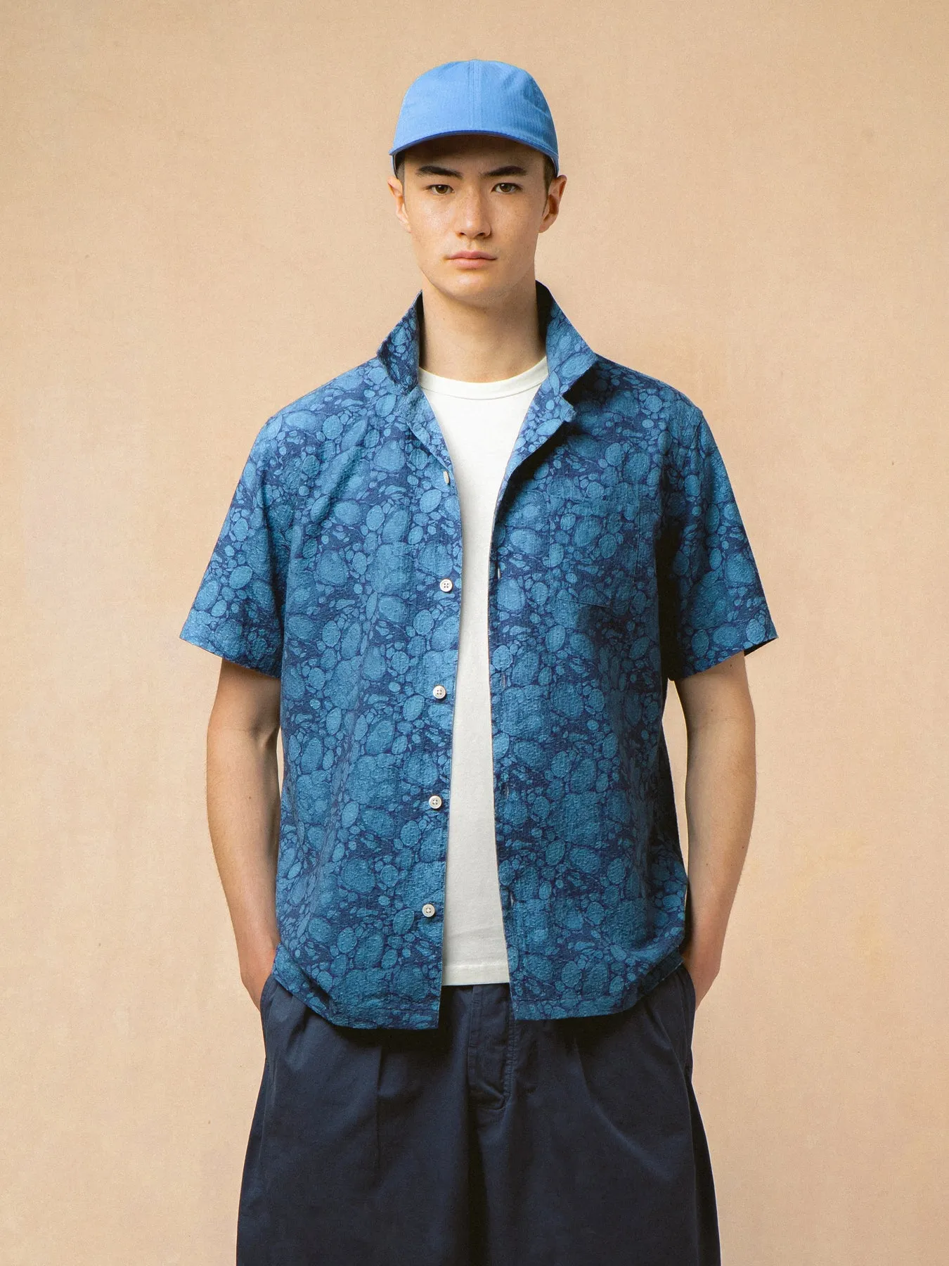 Cramond Shirt in Blue Marble Textured Cotton sold by Kestin product image thumbnail 2