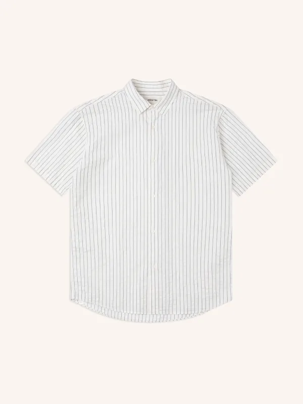 Aberlady Shirt in White / Blue Stripe Seersucker sold by Kestin