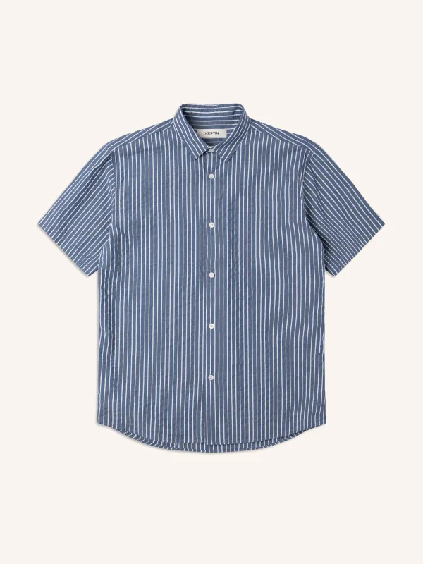 Aberlady Shirt in Blue / White Stripe Seersucker sold by Kestin