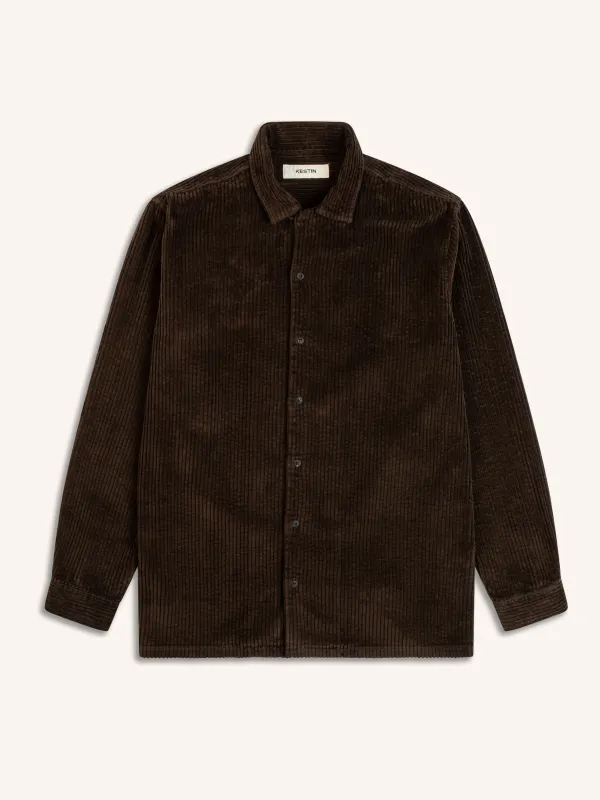 Tain Overshirt In Peat Jumbo Cord sold by Kestin