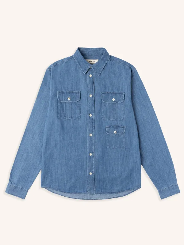 Kinnaird Shirt in Washed Denim sold by Kestin