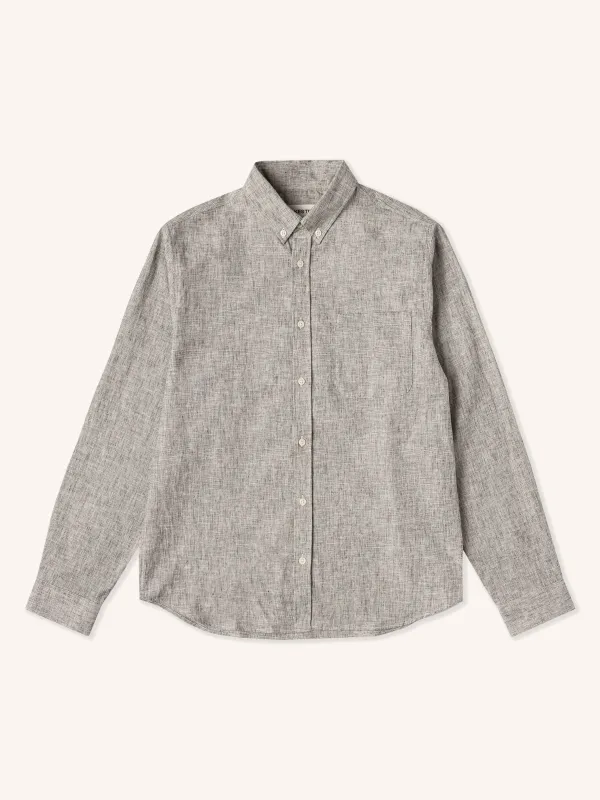 Raeburn Button Down Shirt in Ecru / Black Linen Blend Nep sold by Kestin