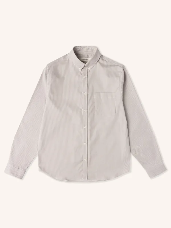 Raeburn Button Down Shirt in Light Khaki Hickory Stripe made by Kestin