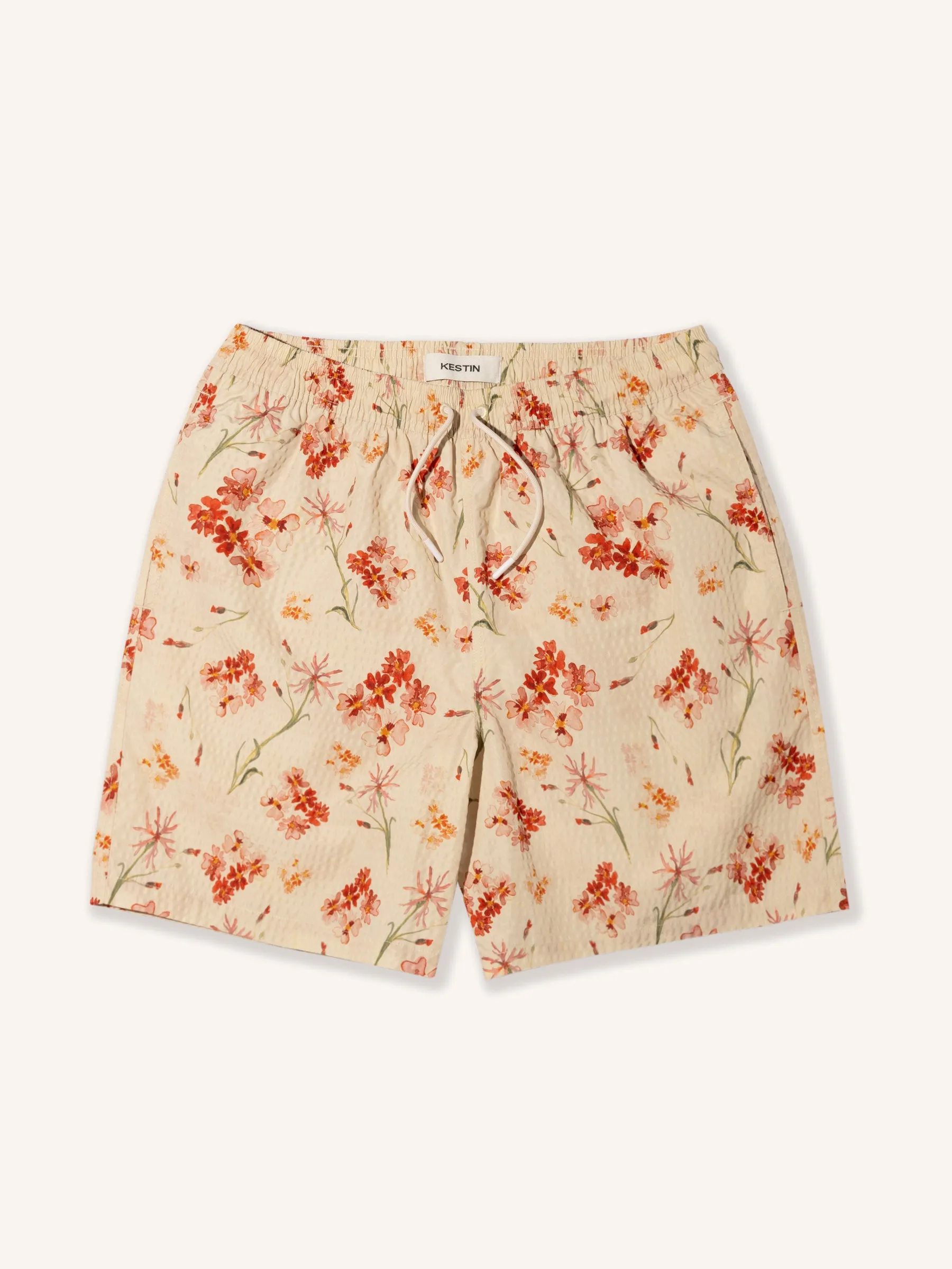 Seacliff Swim Shorts in Ecru Floral SEAQUAL® Yarn sold by Kestin