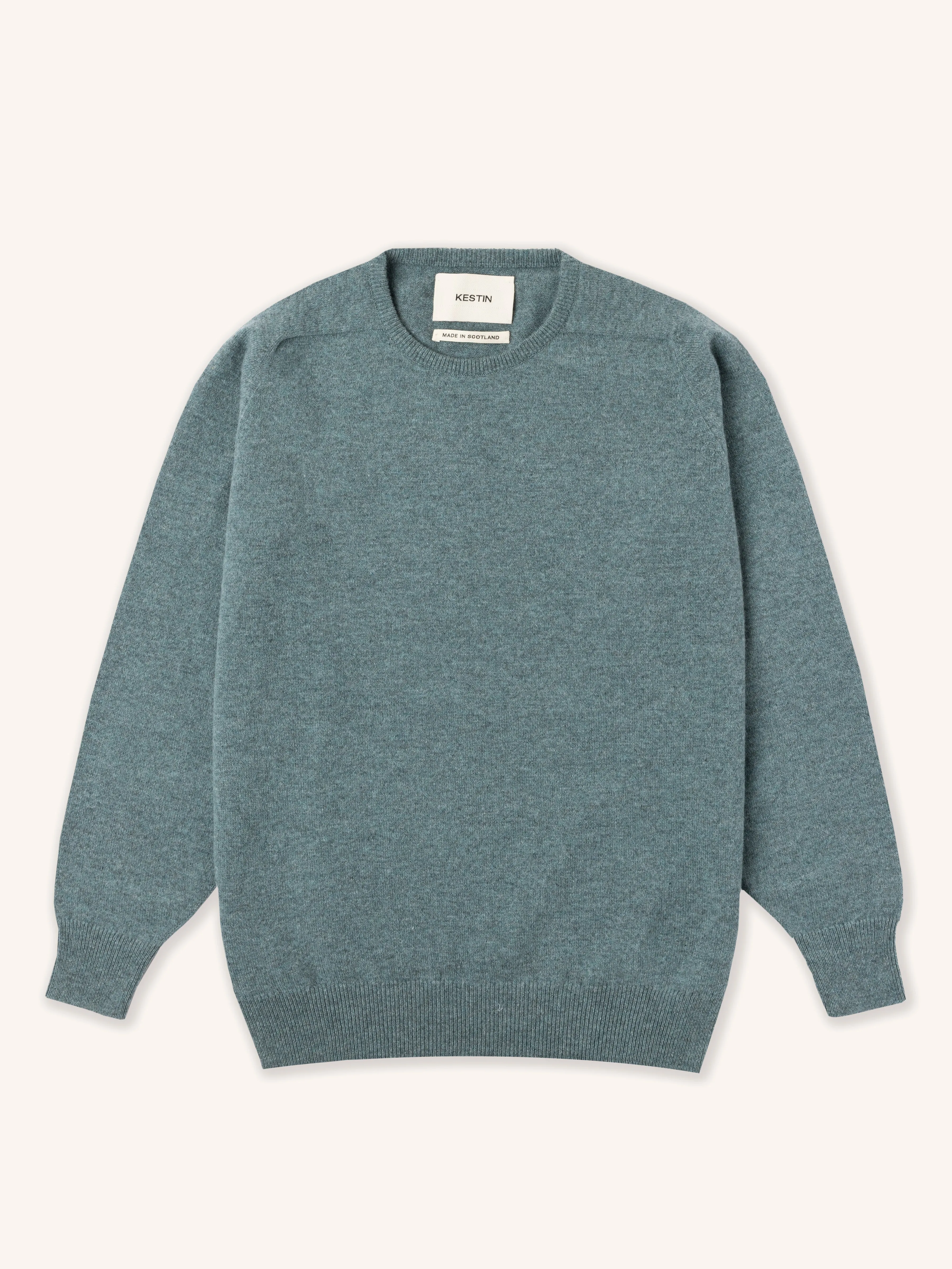 Fine Gauge Crew Neck in Teal Lambswool sold by Kestin