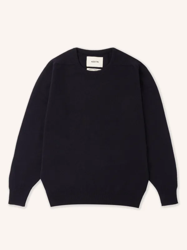 Fine Gauge Crew Neck in Navy Lambswool sold by Kestin