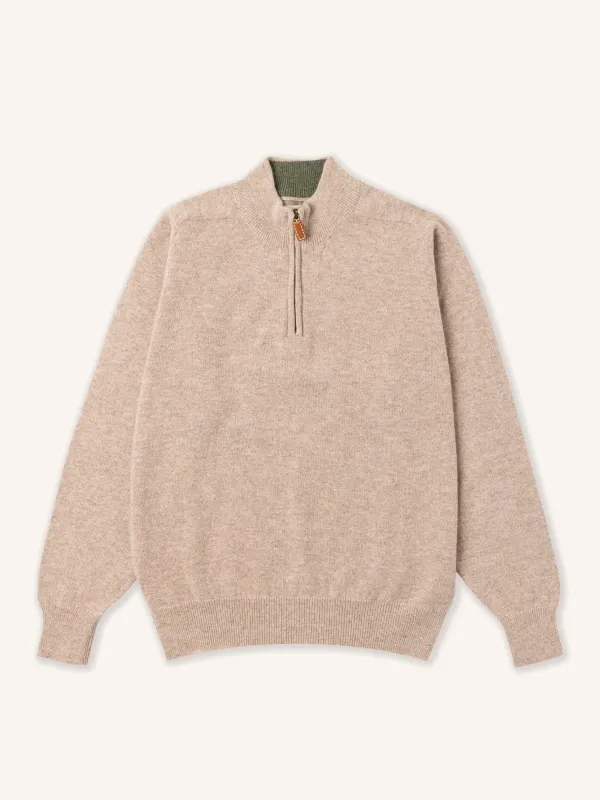 Fine Gauge Quarter Zip in Stone Lambswool sold by Kestin