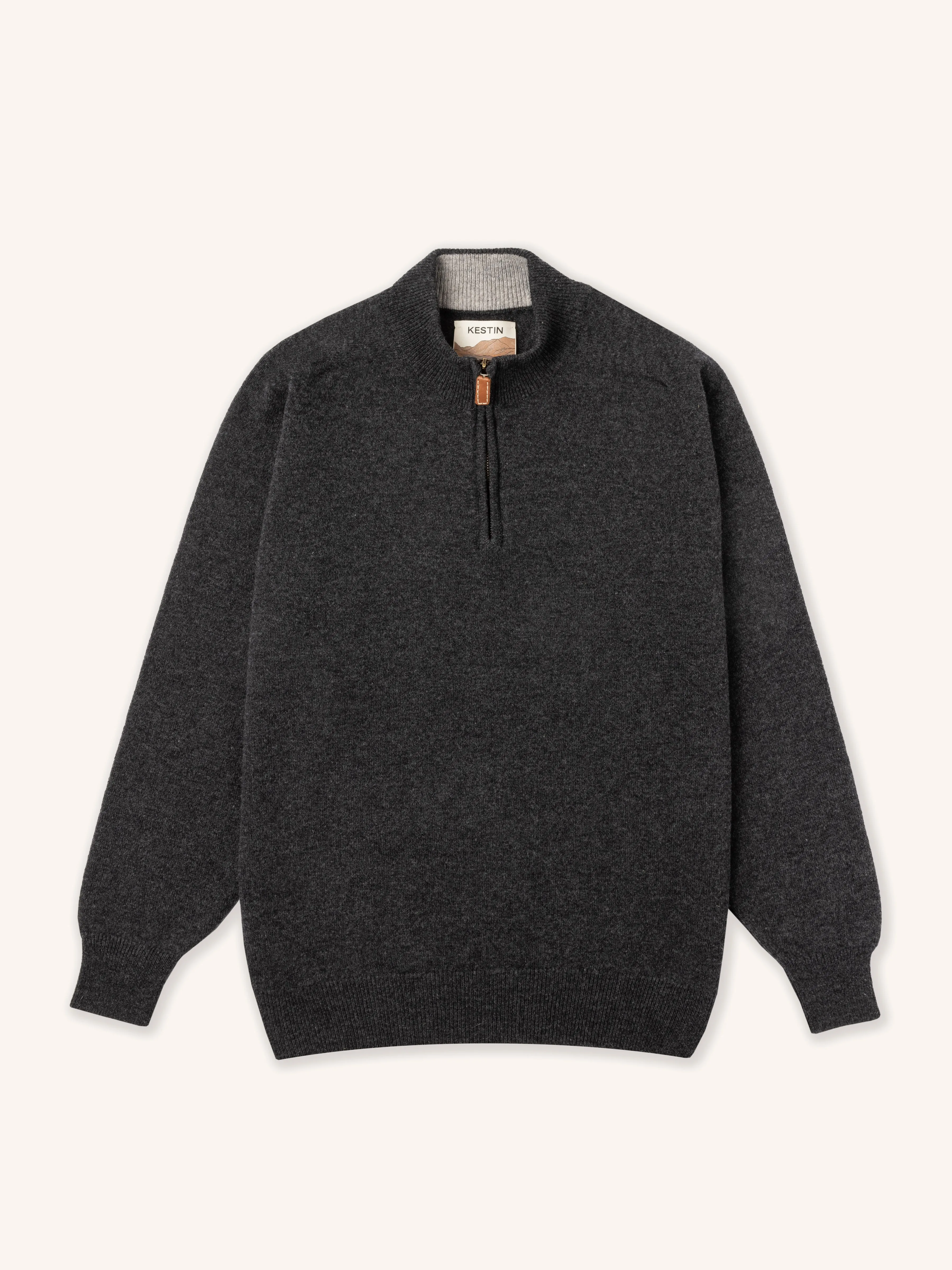 Fine Gauge Quarter Zip in Charcoal Lambswool sold by Kestin