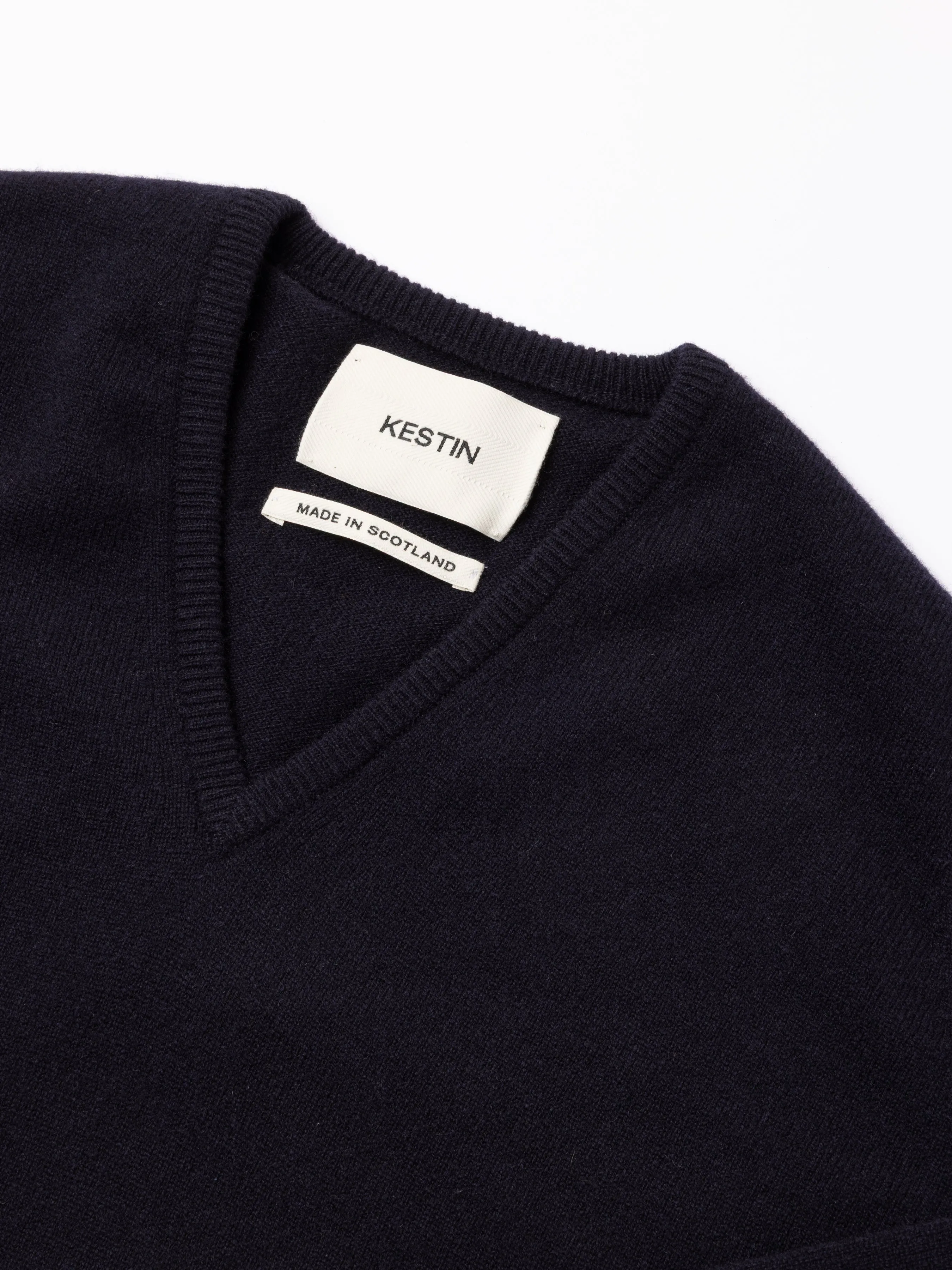 Fine Gauge V-Neck in Navy Lambswool sold by Kestin product image thumbnail 3