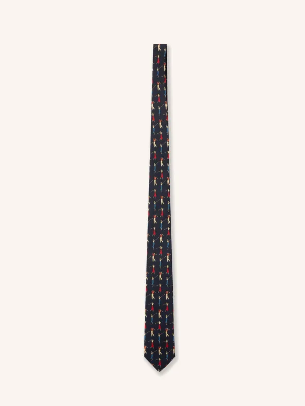 Silk Tie in Navy Golf Motif made by Kestin