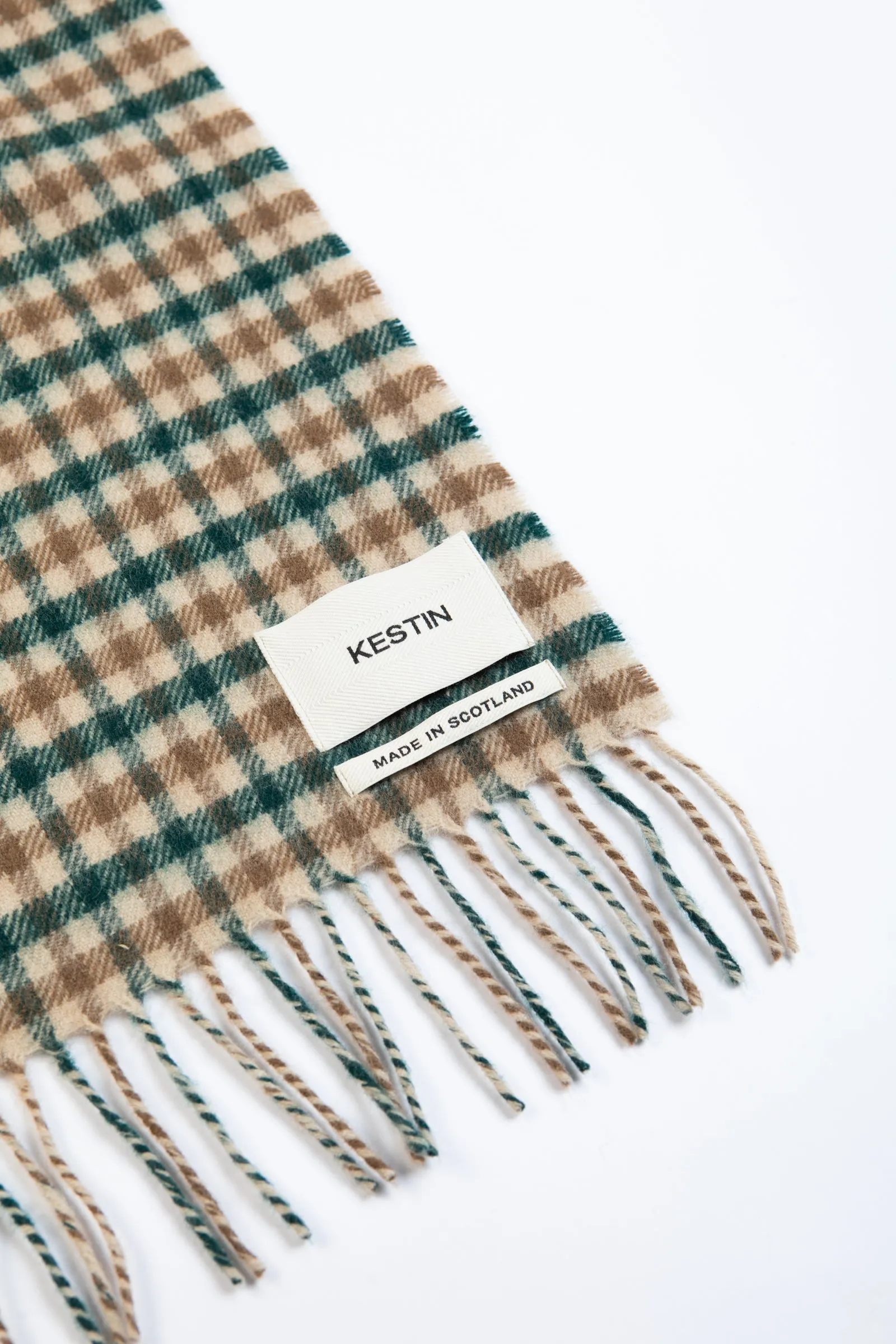 Selkirk Scarf in Pine / Tan Check Lambswool sold by Kestin product image thumbnail 5