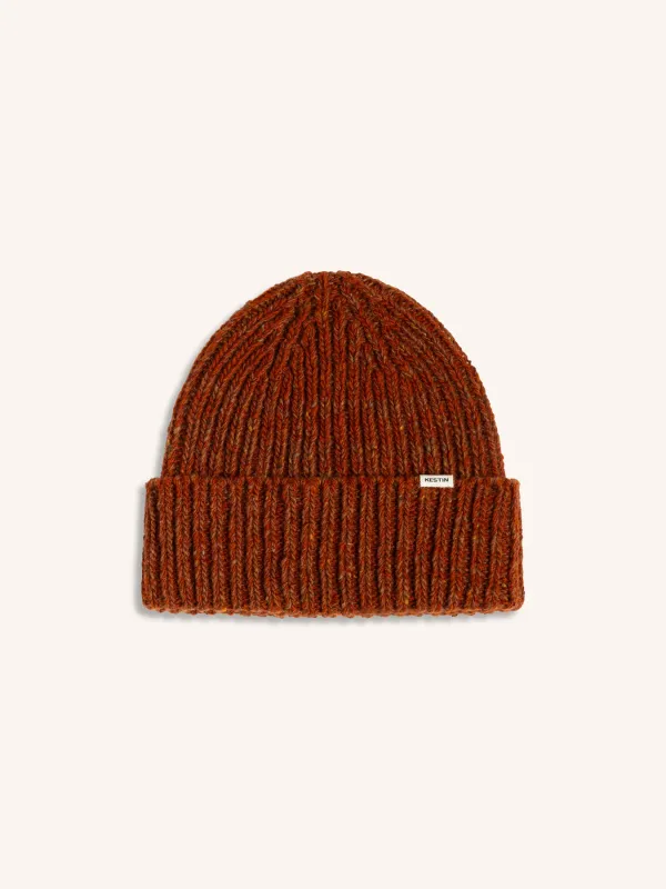 Isla Beanie in Rust Marl Merino Wool sold by Kestin