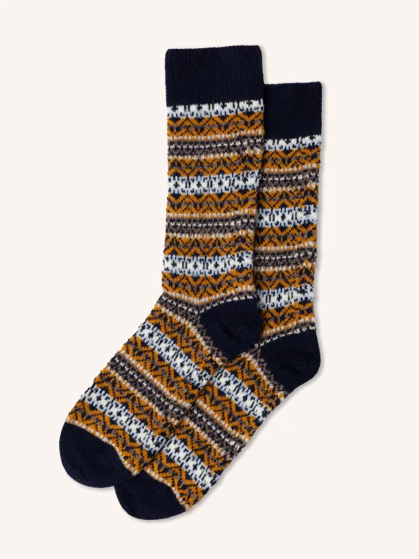 Fairisle Sock in Navy Wool Blend made by Kestin